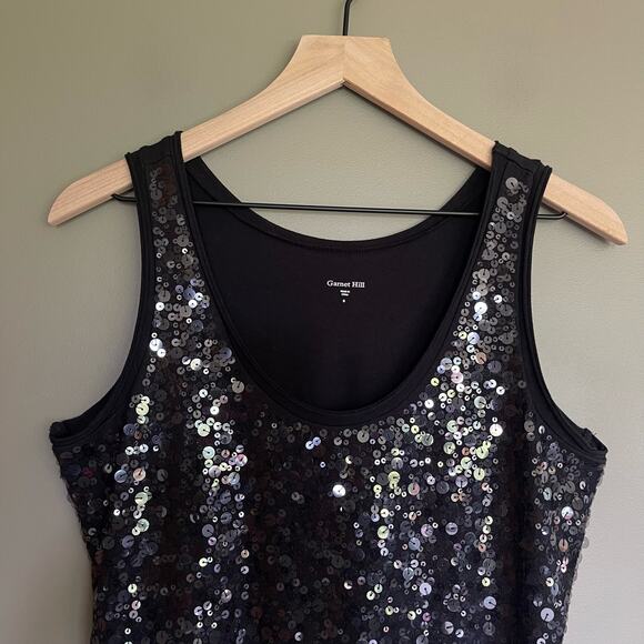 Garnet Hill Sequined Knit Tank Top Black Sz Small Sparkly Embellished Sleeveless - Picture 3 of 13